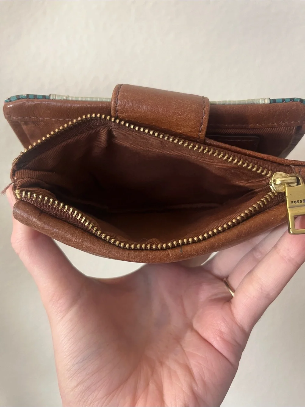Fossil Brown Leather Wallet with Multicolor Stripe Accent